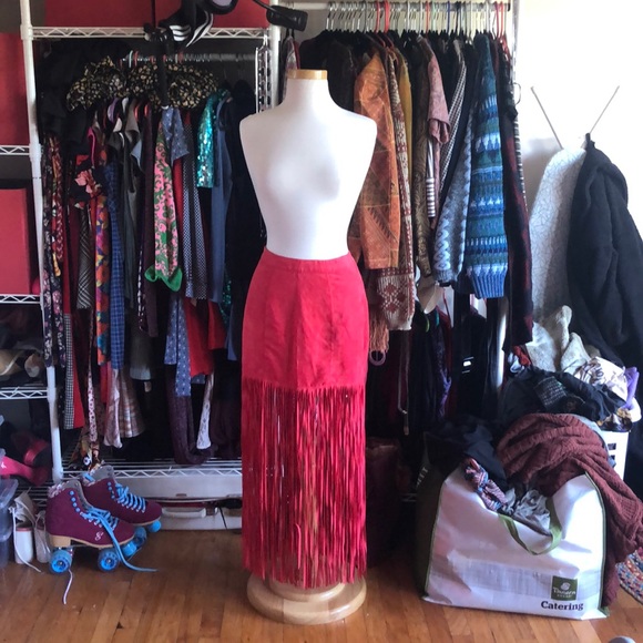Red fringe festival skirt - Picture 2 of 5